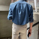 Harajuku Fashion Casual Wash To Do Old Denim Shirt Men Spring Y2k Korean Version Loose High-Grade Long-Sleeved Cargo Shirt Trend