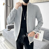 Autumn KPOP Fashion Style Harajuku Slim Fit Tops All Match Casual Jacket Outerwear Cardigan Solid Zipper Long Sleeve Sweaters