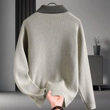 Autumn Winter New Fashion Turn-down Collar Long Sleeve Contrast Color Sweaters Men's Clothing Korean Knitting Trend Pockets Tops