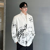 Loose Men's Shirt Turn-down Collar Long Sleeve Personalized Graffiti Printing Design Male Tops Korean New Male Tops