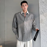 Korean Style Men's Stripe Shirts Contrast Color Lapel Male Long Sleeve Shirt Casual Spring Single Breasted Menwear