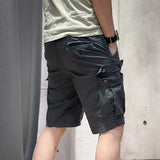 Half Men's Cargo Shorts Solid With Draw String Khaki Male Bermuda Short Pants Summer Korean Style Baggy Elastic Waist Homme Y2k