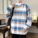 Autumn Winter New Fashion Round Neck Long Sleeve Striped Pullovers Men's Clothing Casual Loose Korean All-match Knitting Tops