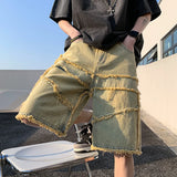 American High Street Men's Wide Leg Denim Shorts Summer New Fashion Casual Baggy Short Jeans Male Chic Burrs Clothes