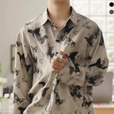 Spring Autumn New Fashion Turn-down Collar Long Sleeve Printing Blouse Tie Dye Men's Clothing Loose All-match Youth Button Shirt