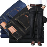 Fashion European American Style Stretch Men Jeans Luxury Men's Denim Pants Slim Straight Deep Blue Gentleman Size 28-38 Slacks