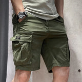 Half Men's Cargo Shorts Solid With Draw String Khaki Male Bermuda Short Pants Summer Korean Style Baggy Elastic Waist Homme Y2k