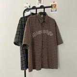 Y2k Japanese Vintage New Plaid Shirt Short Sleeve Men Casual I Ruffian Handsome Simple Personality Half Sleeve Shirt T-Shirt