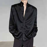 Chinese Style Men's Shirt Knot Button Stand Collar Long Sleeve Spring New Fashion Versatile Solid Color Clothing