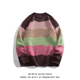 Autumn Winter Striped Patchwork Sweater Men Streetwear High Quality Mens Casual Loose Sweaters Warm Knitting Pullovers Men