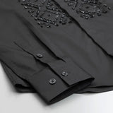 Elegant Men's Shirts Geometric Metal Stone Beads Sewing Tops Long Sleeve Light Design Single Breasted High Quality