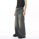 Four Season Men's Denim Pants Old Blue Washed Male Jeans Straight Casual Menwear Loose Wide Leg Trousers New Fashion