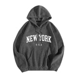 Men Women New York U.S.A City Hoodies Fashion Letter Printed Graphic Sweatshirts Loose Casual Harajuku Hooded Pullover Sportwear