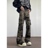 Jeans Men camouflage Cargo Pants Patchwork Multi Pockets Denim Hombre Fashion Casual Streetwear Trousers bell-bottoms