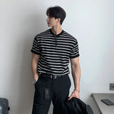 New Arrival American Striped T Shirts Men Summer Round Neck Slim Fit Short-sleeved Bottoming Shirt Sports Gyms Fitness T-shirt