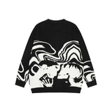 Lovers Print Spliced Streetwear Retro Pullover Men's Sweaters Round Neck Hip Hop Harajuku Knitted Autumn Clothes Oversized