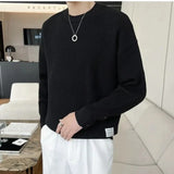 Spring Autumn New Fashion Round Neck Long Sleeve Pullovers Men's Clothing Solid Color Korean Casual Loose Trend All-match Tops