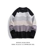 Autumn Winter Striped Patchwork Sweater Men Streetwear High Quality Mens Casual Loose Sweaters Warm Knitting Pullovers Men