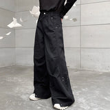 Men Pants Darkwear Pleats Loose Wide Leg Trousers Trend Solid Color New Autumn Fashion Pocket Male Japanese