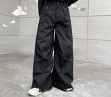 Men Pants Darkwear Pleats Loose Wide Leg Trousers Trend Solid Color New Autumn Fashion Pocket Male Japanese