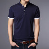 Men's Business Casual Polo Short Sleeve T-shirt Summer Comfortable and Breathable Solid Cotton Top