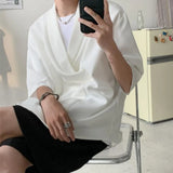 Summer Black White Pullover Shirt Men Fashion Oversized Casual Shirt Men Korean Loose Short Sleeve Shirts Mens Dress Shirt XS