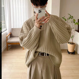 Autumn Clothing Men's Luxury Knitted Pullover Sweater Casual Korean Big Size Solid Color Long Sleeve Polo Collar Vintage Tops