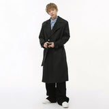 Double Breasted Men's Trench Belt Solid Color Long Menwear Korean Style Overknee Male Windbreakers New Simple