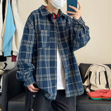 Autumn Winter Men's Chenille Plaid Shirts Oversized Casual Thick Overshirt Check Single Pocket Long Sleeve Blouse Boy Student