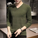 Autumn Winter New Fashion V-neck Long Sleeve Embossed Pattern Pullovers Men's Clothing Solid Knitting Casual All-match Chic Tops