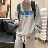 Men's Waffle Casual Suit O-neck Long Sleeve Print Letter Sweatshirts Sweatpants Autumn Tracksuit Plus Size Fashion Two Piece Set