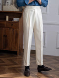 England Style Naples High Waist Straight Suit Pants For Men  Spring Autumn Fashion Business Casual Trousers Clothing