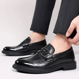 Italian High-end Leather Slip-on Shoes Mens Business Dress Square Toe British Slip-On Formal Casual Loafer Oxford Shoes Wedding