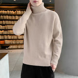 Autumn Winter Fashion Long Sleeve Half High Collar Solid Pullovers Men's Clothing Warm Simplicity Casual All-match Knitting Tops