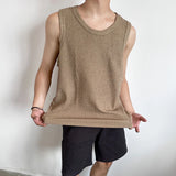 Summer Men's Leisure Knit Tank Tops Casual Sleeveless Streetwear Sexy Solid Color Breathable Fashion Retro Loose Inner Clothes