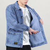 Fall high-end denim jacket men's baggy multi-pocket trend matching handsome top large size lapel casual jacket