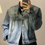 Men's Design Denim Jacket American Vintage Turn-down Collar Belt Design Single Breasted Male Coat High Street