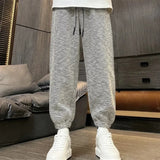 Spring Autumn New Fashion Solid Color Elastic Waist Drawstring Men's Clothing Pockets Bound Feet Striped Loose Youth Haren Pants