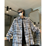 Men Shirt Plaid Tie-dye Long Sleeve Mens Casual Loose Shirt Autumn High Quality Oversized Male Checked Shirt Red/Blue/Gray