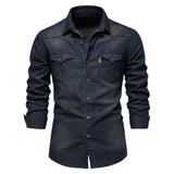 Elastic Cotton Denim Shirt Men Long Sleeve Quality Cowboy Shirts for Men Casual Slim Fit Mens Designer Clothing