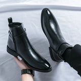 Fashion Man Classic Business Soft Leather Chelsea Boots Fashion Pointed Ankle Boots Men Casual British Style Short High-Top Shoe