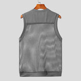 Men Tank Tops Mesh Patchwork Transparent Breathable O-neck Sleeveless Sexy Men Clothing Summer Fashion Vests S-5XL