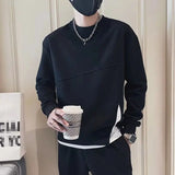 Spring Autumn Fashion Round Neck Long Sleeve Solid Fake Two Pieces Patchwork Sweatshirts Men's Clothing Korean Loose Casual Tops