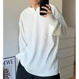 KPOP Fashion Style Harajuku Slim Fit Ropa Hombre Loose Casual All Match T-shirts Korean Style Solid V Neck Long Sleeve Tshirts