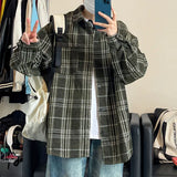 Autumn Winter Men's Chenille Plaid Shirts Oversized Casual Thick Overshirt Check Single Pocket Long Sleeve Blouse Boy Student