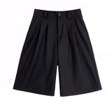 Spring Summer Loose Casual Soft Black Pleated Shorts for Men Mens with High Waist Short Straight Pants Clothes