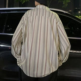 Striped Loose Causal Long Sleeve Shirts Man Button Handsome Turn-down Collar Spring Autumn Office Men's Clothing Green