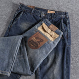 Contrast color pocket autumn American tooling retro light-colored washed youth long pants slim jeans men