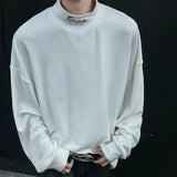 American Mock Neck Men's T-shirts Thick Letter  Embroidery Long Sleeve Contrast Color Male Tees Slim Fit Winter