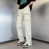 New Fashion Kpop Baggy Flared Jeans Cargo Y2K Pants Men Clothing Ankle Zipper Straight Korean Casual Cotton Long Trousers